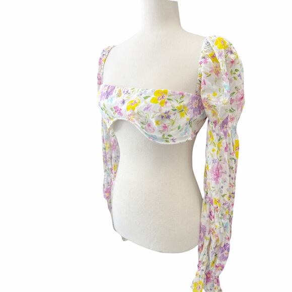 Reformation Marjorelle Marcelle Crop Top Watercolor Print M - Picture 3 of 13